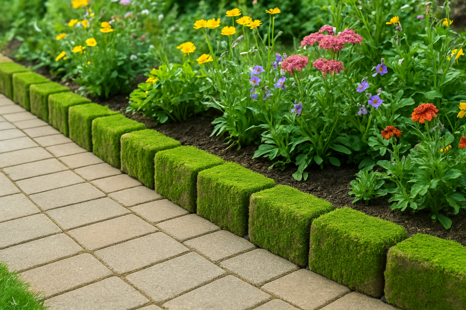 A modern patio wall covered in beautiful green moss from GreenBricks